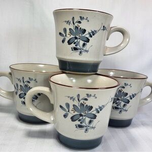 VINTAGE NORITAKE STONEWARE TEA CUPS PLEASURE BLUE FLOWER